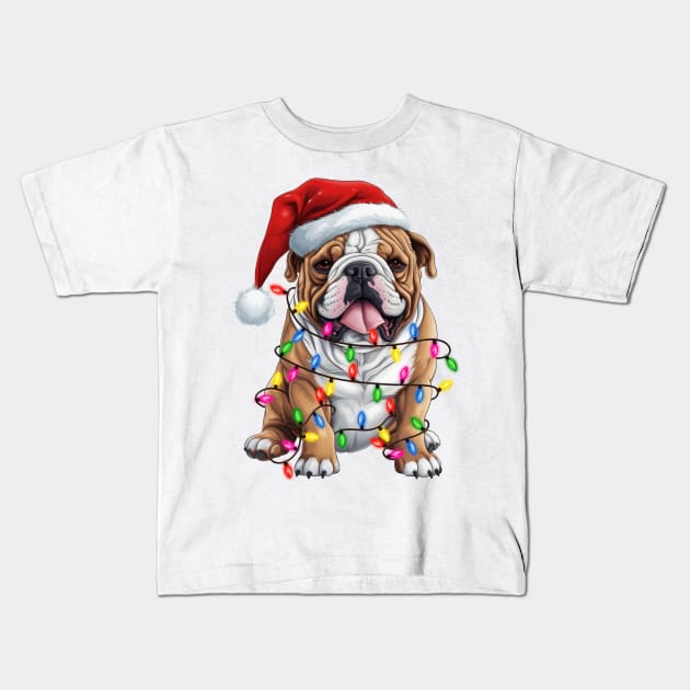 Christmas Bulldog Kids T-Shirt by Chromatic Fusion Studio